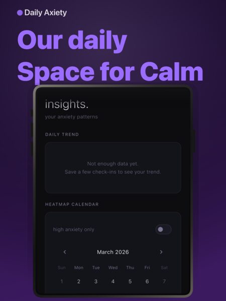 Insights screen with the daily trend chart and the heatmap calendar.